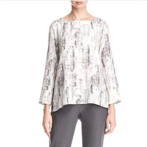Eileen Fisher Tercel Viscose Print Blouse long sleeve bateau neck size XS NEW !